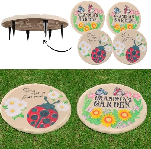 4Pcs Round Sunflower Stepping Stone Outdoor Garden Walkway, Durable Plastic Pavers for Patio, Pathway, and Landscaping, Weatherproof Stepping Stones with Ground Stakes (Round Butterfly) by MARCHROSE