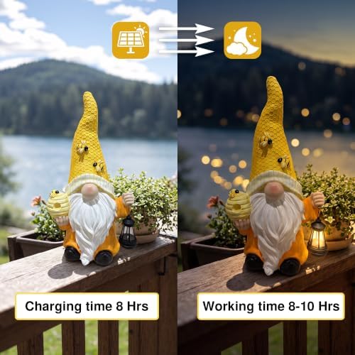 Gnomes Outdoor Garden Statue 22.4'' Tall, Solar Powered with Lantern Light - Image 3