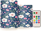 Boho Navy Blue and Pink Floral Flameless Candles with Remote Control Candles with Timer Waterproof Electronic Lights Glitter Led for Night Battery Operated Pillar 2-Piecing Set by famyily