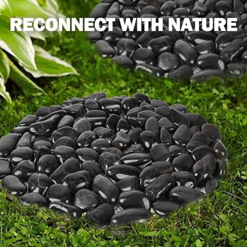 River Rock Stepping Stones Outdoor for Garden Walkway, 12 inch Diameter 6 Pcs Round Shape Paver Step Stones Polished Pebble River Stone Mat for Yard Lawn Patio Pathway Walk Way - Black - Image 6