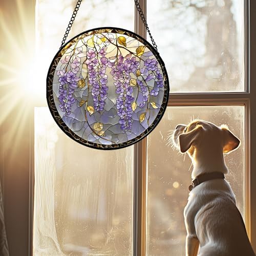 Wisteria Stained Glass Window Hanging Suncatcher Purple Gift for Women 15" - Image 4