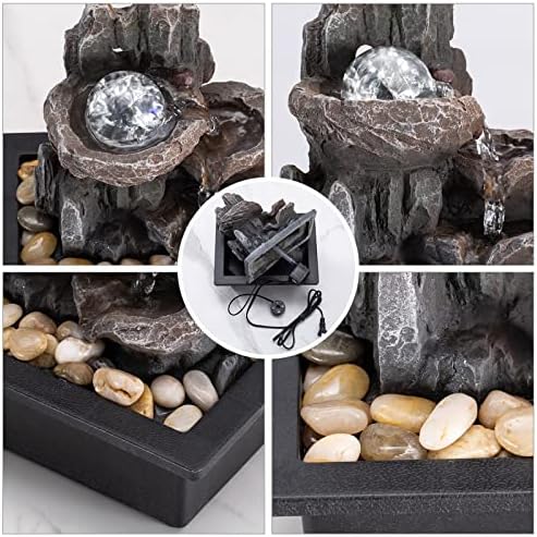 Tabletop Fountain Rotating Ball Rock Waterfall Fountain Office Tabletop Fountains for Home Office Decor Includes Many Natural River Rocks Decorated with Colorful Lights and Rolling Ball - Image 4