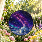 Igloo Under Starry Galaxy Stained Glass Suncatcher 9.8" Colorful Window Hanging Ornament, Retro Sun Catcher Decor with Chain for Home Wall Garden Birthday Christmas Mothers Day - Image 2