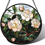 Pink Camellia Stained Glass Window Hanging Suncatcher Gifts for Women 12" by amderven