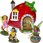 Mood Lab Fairy Garden Figurines - Strawberry House Set (4 pcs) - Miniature Decorative Statues & Accessories - Outdoor & Indoor Garden Decor by MoodLab