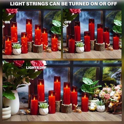 Nimiko Flickering Flameless LED Candles,Battery Operated Candles 24 Pcs with Embedded Star String,Acrylic LED Pillar Candles with Remote,Suitable for Home Decoration to Create an Atmosphere (Red) - Image 4