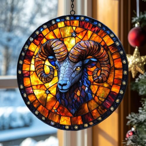 Vivid Floral Aries Mosaic Art Acrylic Suncatcher by AVAGAN