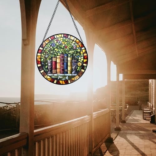 Botanical Bookshelf Stained Glass Window Hanging Suncatcher Gifts 12" - Image 4