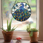 Blue Peacock Stained Glass Window Hanging Suncatcher Gifts for Women 9.8" - Image 4