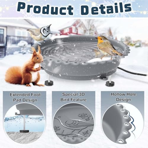 Heated Bird Baths for Outdoors,100W Winter Heated Birdbath,Gray - Image 6
