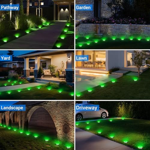 Peasur Solar Ground Lights Outdoor, 12 Pack Flat Solar Powered Disc Lights, IP68 Waterproof, Anti-Rust, Landscape Lighting for Pathway Garden Yard Lawn Walkway Landscape Driveway, Green - Image 6