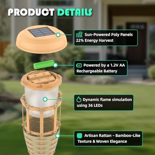 Solar Outdoor Lights, Solar Torch Lights Outdoor Flickering Flame, Outdoor Decorations for Patio Path Yard - 6 Pack - Image 4