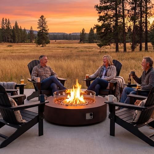 COSIEST Outdoor Propane Fire Pit Coffee Table w Bronze 42 inch Round Base Patio Heater, Certified, 50,000 BTU Stainless Steel Burner, Wind Guard, Tank Outside, Free Lava Rocks, Waterproof Cover - Image 3