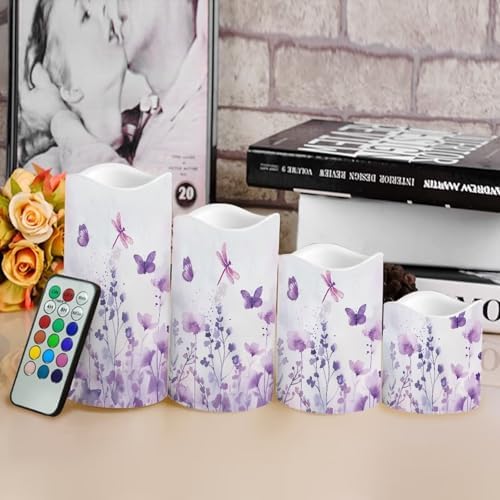 Floral Butterfly Flameless Light Candles with Timer Remote Control Battery Operated Candles with Color Changing Fake Electric Pillar Candle Tea Lights Home Table Indoor Beach Decoration - Image 4