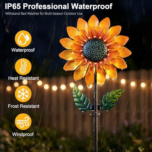 Sunflower Solar Wind Spinner, 52" Metal Wind Spinner with Kinetic Wind Sculpture Windmills for Outdoor Lawn & Garden Patio Decoration - Image 4