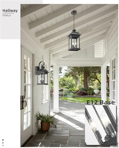 FEMILA 26" Outdoor Wall Light, Large Exterior Wall Light Fixtures, 3 Light Outdoor Wall Lantern Porch Lights for Entryway, Patio, Garage, Doorway, Matte Black Finish, E12 Base, 4FD54B-L BK - Image 6