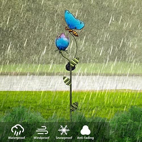 TERESA'S COLLECTIONS Garden Decor Blue Peacock with Solar Outdoor Lights, Glass Yard Art for Outside, Decorative Metal Stake Outdoor Decor for Lawn Decorations, Patio, Gifts for Mothers Day - Image 6