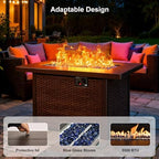 42" Propane Fire Pit, Outdoor Wicker Fire Pit Tables Rectangular Tabletop with Blue Glass Stones, 50000 BTU w/CSA-Certified and Tables for Outside Patio, Backard (Brown) - Image 7