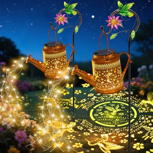 Solar Lights Outdoor Waterproof, 2 Pack Hummingbird Watering Can Lights by VOOKRY