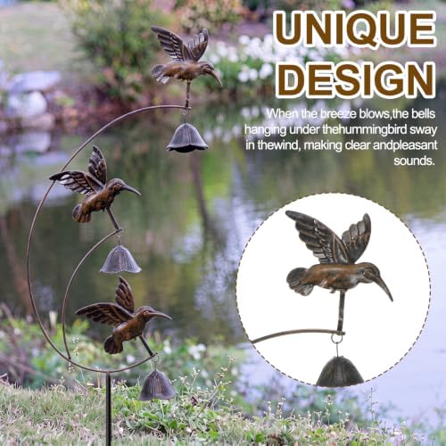 Moxweyeni 2 Pcs Metal Large Hummingbird Bee with Bell Garden Stake Yard Art - Image 3