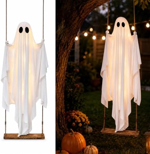 4.9FT Large Pre-Assembled Hanging Swing Ghost Halloween Decorations Outdoor by Muhubaih