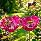 Dots Bee Blossoms for Water, 2PCS Poppy Bird Bath Stake, Outdoor Pollinator Handmade Metal Flower Garden Stake, Mini Bird Bath & Bee Watering Station for Outdoor Garden Courtyard Decor (Pink) by lfjfaecx