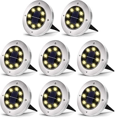 Solar Ground Lights - 8 LED Garden Lights Outdoor, Disk Lights Waterproof In-Ground Landscape Lighting for Lawn Patio Pathway Yard Driveway Deck Walkway Flood Light (Warm White) by Unknown