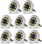 Solar Ground Lights - 8 LED Garden Lights Outdoor, Disk Lights Waterproof In-Ground Landscape Lighting for Lawn Patio Pathway Yard Driveway Deck Walkway Flood Light (Warm White) by Unknown