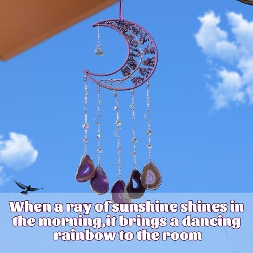 Amethyst Crystal Suncatcher Moon Hanging Sun Catchers Wall Decor - Image 6