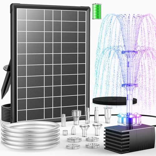 Antfraer 8W Solar Fountain Pump Built-in 3600mAh Battery & LED Lights, Solar Powered Water Pump with Double-Layer Nozzle & 5ft Tubing, Solar Water Fountain For Bird Bath Pond Garden DIY Water Features by Antfraer