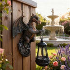 Solar Powered Dragon Statue Outdooe Garden Statues Fence Decor, Copper Dragon Statues with Solar Lantern Patio, Lawn Decor, Gargoyle Statue Wall Tree Hugger Yard Decoration, Unique Gifts for Mom - Image 3