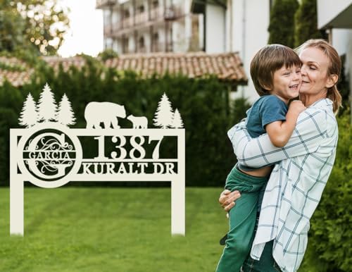 Custom Bear Wildlife Decor, House Number Signs with Metal Stake, Personalized Street Sign, Custom Yard Address Signs, House Address Numbers for Lawn Garden Ground, Housewarming Present - Image 2