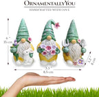 Spring & Summer-Themed Garden Statues – Adorable Outdoor Decor for Lawn, Patio & Porch (Garden Guardians Set of Three 6" Gardening Gnome Figurines, Floral Green and Yellow Statue Decor) - Image 4