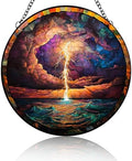 Storm Cracked Sky Stained Glass Window Ornaments Ocean Scenery Painted Suncatchers Patio Decor Outdoor Garden Decor Balcony Decor Western Home Decor Glass Art 9.84x9.84 Inch by Unknown