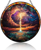 Storm Cracked Sky Stained Glass Window Ornaments Ocean Scenery Painted Suncatchers Patio Decor Outdoor Garden Decor Balcony Decor Western Home Decor Glass Art 9.84x9.84 Inch by Unknown