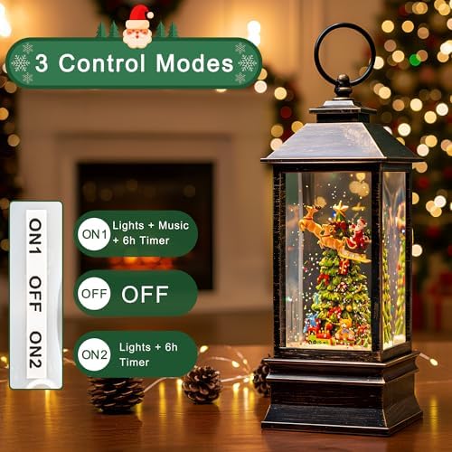 10.4" Christmas Snow Globe Flying Santa Around The Tree Water Lantern, Battery Operated or USB Powered Musical Lighted Holiday Decoration for Tabletop Display for Family and Friends - Image 4
