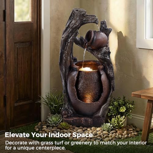 Jocoevol 32" H Outdoor Water Fountain, 2-Tiers Clay Pot Waterfall Fountain - Image 6