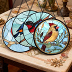 Stained Glass Window Hanging 4 Pcs Set Cardinal Blue Birds 9.8" - Suncatcher Door Garden Sun Catcher Decor Birthday Mother's Day for Bird Lovers Men Woman Nana Friend - Image 2