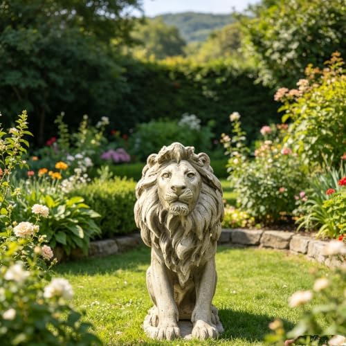 Garden Outdoor Statues Lion Statue – 20Inch Garden Decor Statue Antique Lion Stone with Long Hair Outdoor Indoor Figurine Gift Decoration for Home Décor Patio Yard 20 * 9.5 * 19.5 inch - Image 2