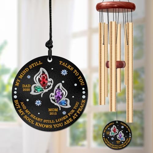 Personalized Butterfly Memorial Wind Chime – “My Mind Still Talks to You” Custom Engraved Name & Years – Sympathy Gift for Loss of Parent or Loved One – Outdoor Remembrance Windchime Keepsake - Image 2