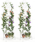 Giantex Metal Garden Trellis for Climbing Plants Set 2, 75" x 20" Outdoor Rose Trellis w/Foldable Bottom, Freestanding Plant Support for Vines, Flowers, Vegetables & Fruits, Patio Lawn Garden, White by Giantex