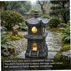 Pagoda Garden Statue - Resin Outdoor Zen Garden Decor with Auto On/Off, Water-Resistant for Patio, Yard, Lawn Pagoda Statue, Lantern, Decor - Image 2