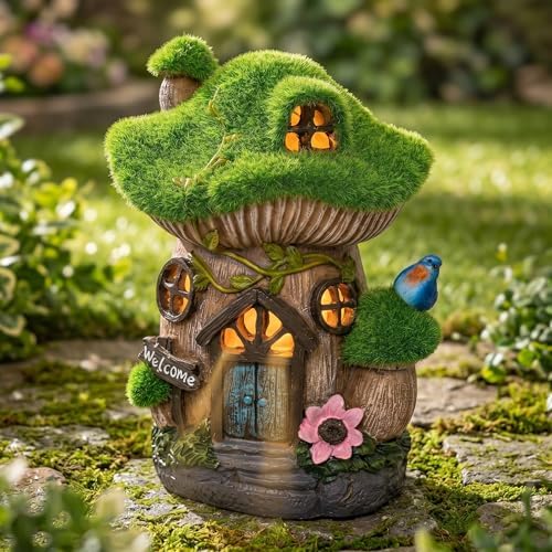 Topadorn Solar Fairy House Garden Statue with LED Light, Outdoor Decor by Topadorn
