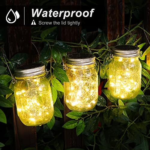 Mlambert Mason Jar Solar Lights -30 LED, 6 Pack Hanging Lantern, Warm White - Image 5