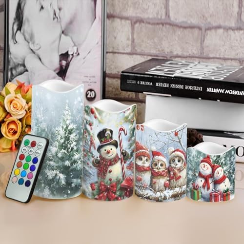 Cute Snowman Owl Flickering Flameless Candles with Remote LED Pillar Candles Battery Operated with Timer Color Changing Electric Candles for Table Christmas Decorations - Image 4