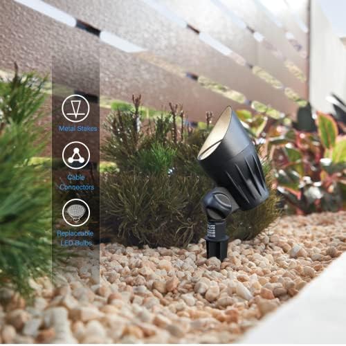 GOODSMANN Low Voltage Landscape Spotlights 5W LED Outdoor Floodlights 2700K Warm White Replaceable LED Outside Hardwired Lighting with Metal Stake Cable Connector Replaceable - Image 3
