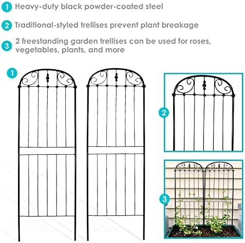 Sunnydaze 32" Black Metal Garden Trellis for Climbing Plants, 2-Pack - Image 2