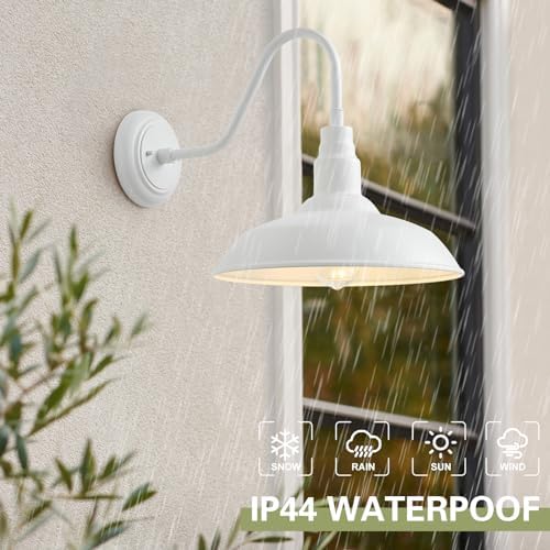 14 Inch Dome Outdoor Gooseneck Barn Light Fixture for Farmhouse, White Exterior Goose Neck Wall Mount Lights for Porch, Barn Style Wall Sconce Lighting for Patio, Garage - Image 2