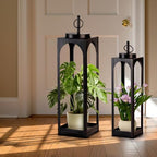 24" 19" Large Decorative Lanterns, 2 Pcs Black Floor Lanterns with Candles - Image 6