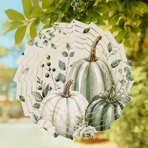 10 Inch Thanksgiving Fall Wind Spinner for Yard and Garden,Green Pumpkin Autumn Eucalyptus Rustic Floral Hanging Ornaments Outdoor 3D Kinetic Wind Sculpture Spinners Indoor Outdoor Patio Décor Gift - Image 2